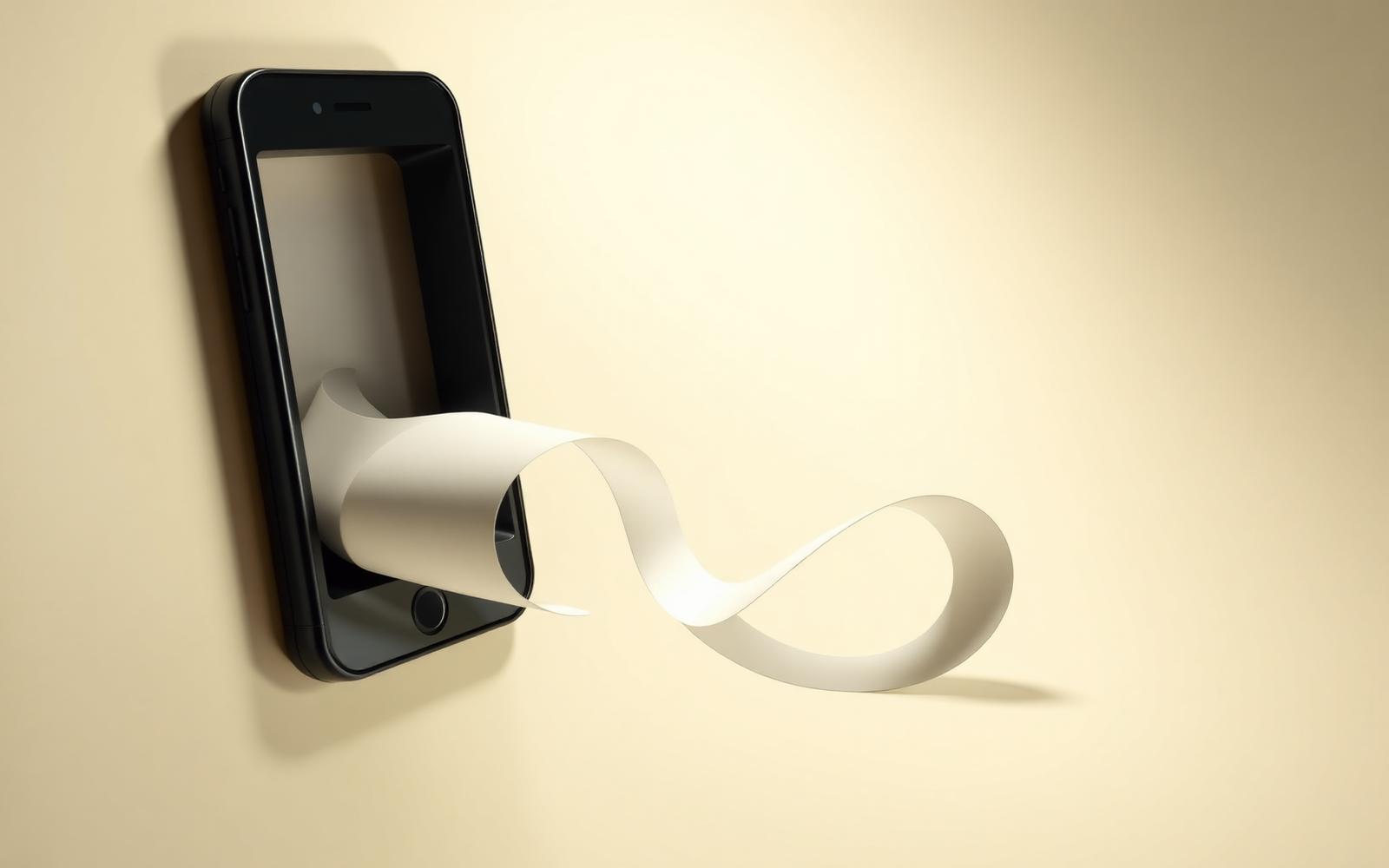 An endless paper ribbon spilling out of a phone-shaped slot